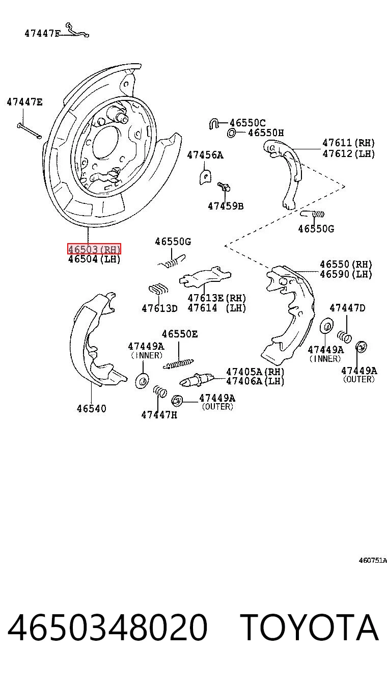 4650348020 Toyota Proteção direita do freio de disco traseiro