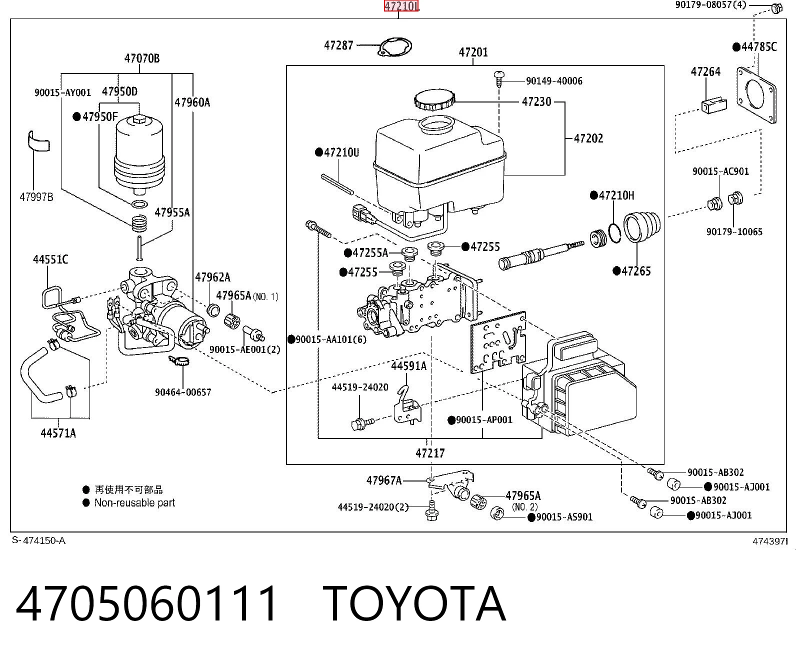 4705060111 Toyota Unidade hidráulico de controlo ABS