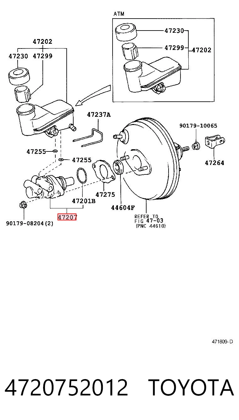 4720752012 Toyota Cilindro mestre do freio
