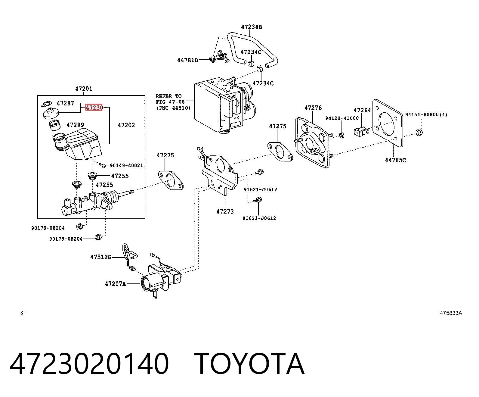 4723020140 Toyota Tampa de tanque de cilindro mestre do freio