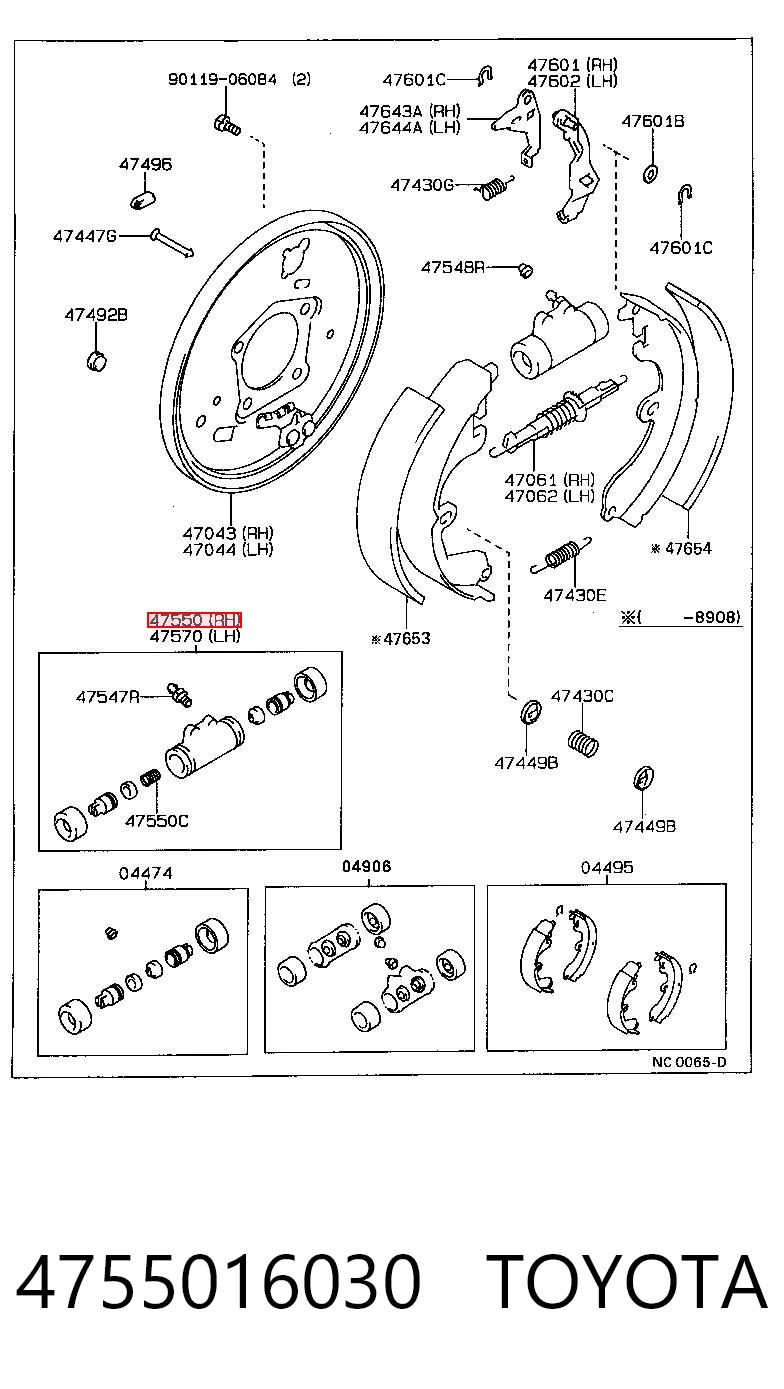 4755016030 Toyota Cilindro traseiro do freio de rodas de trabalho