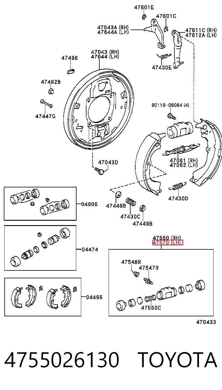 Cilindro traseiro do freio de rodas de trabalho para Toyota Hiace H1, H2