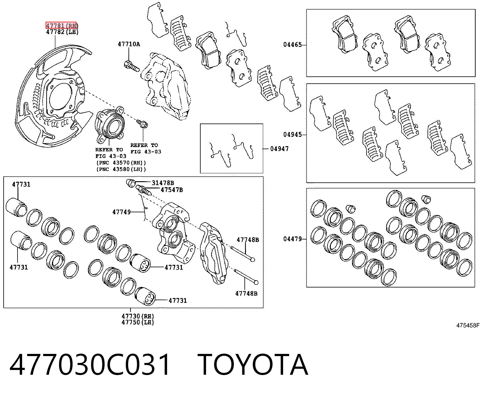 477030C031 Toyota Proteção do freio de disco dianteiro direito