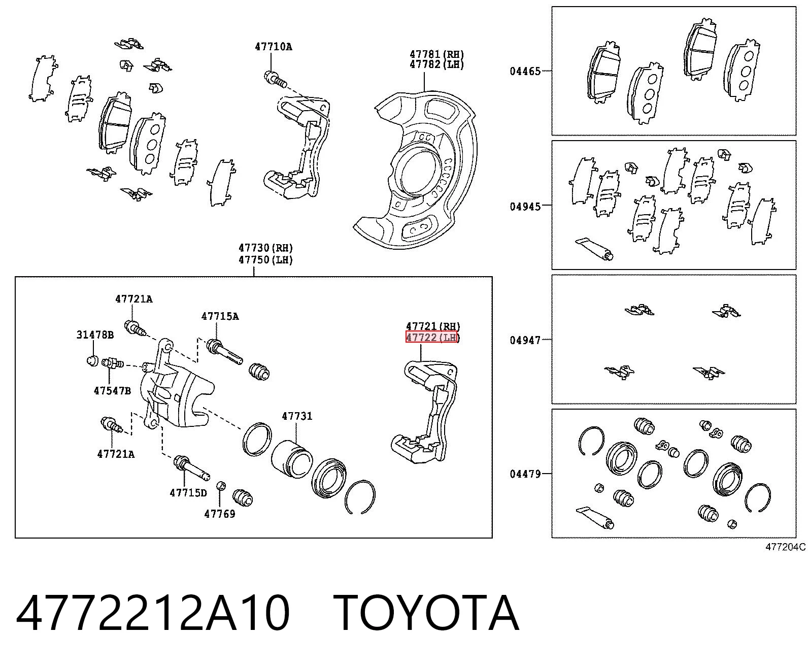4772212A10 Toyota Braçadeira do freio de suporte dianteiro