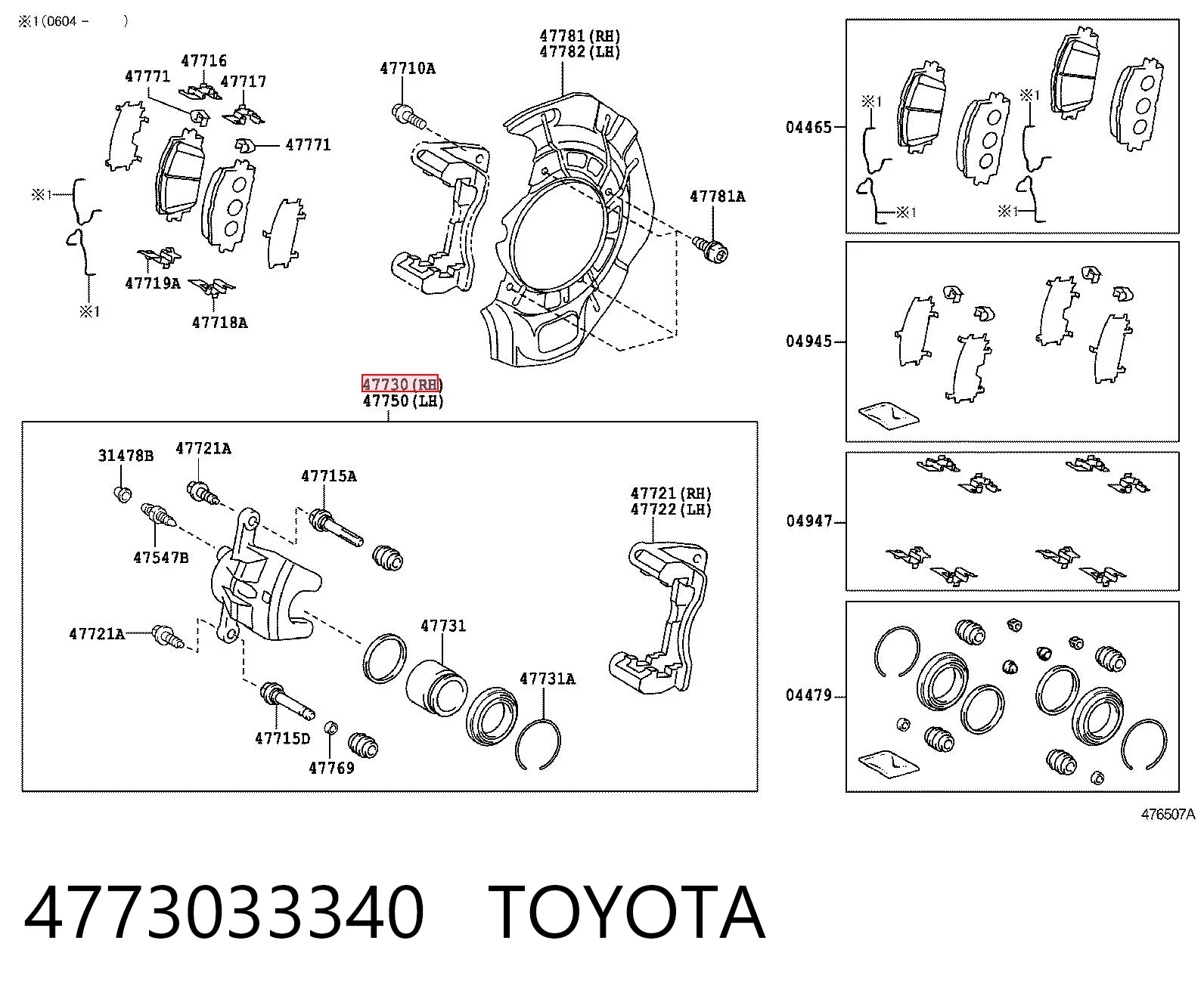 4773033340 Toyota Suporte do freio dianteiro direito