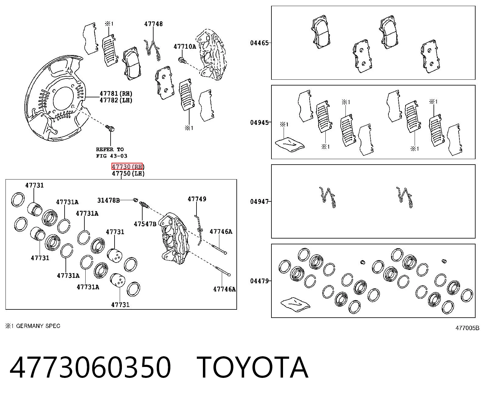 4773060350 Toyota Suporte do freio dianteiro direito