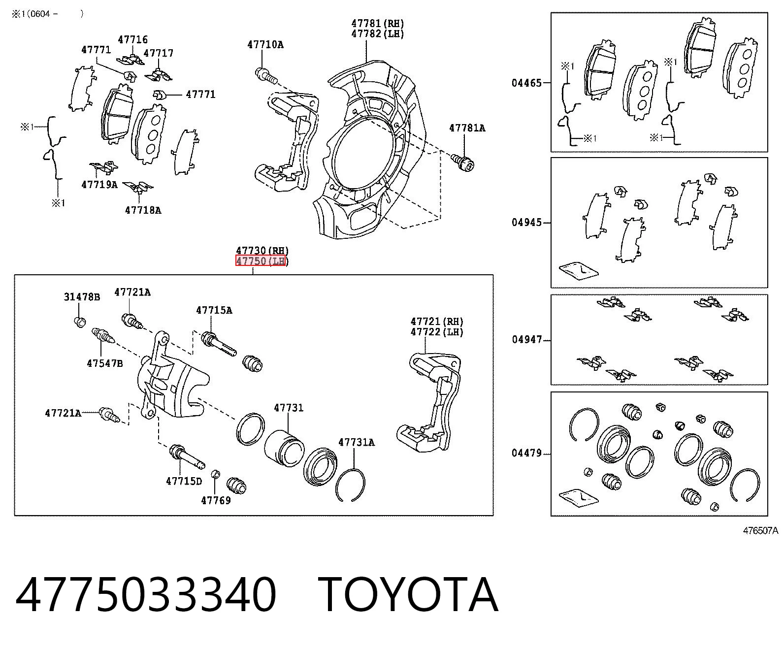 4775033340 Toyota Suporte do freio dianteiro esquerdo