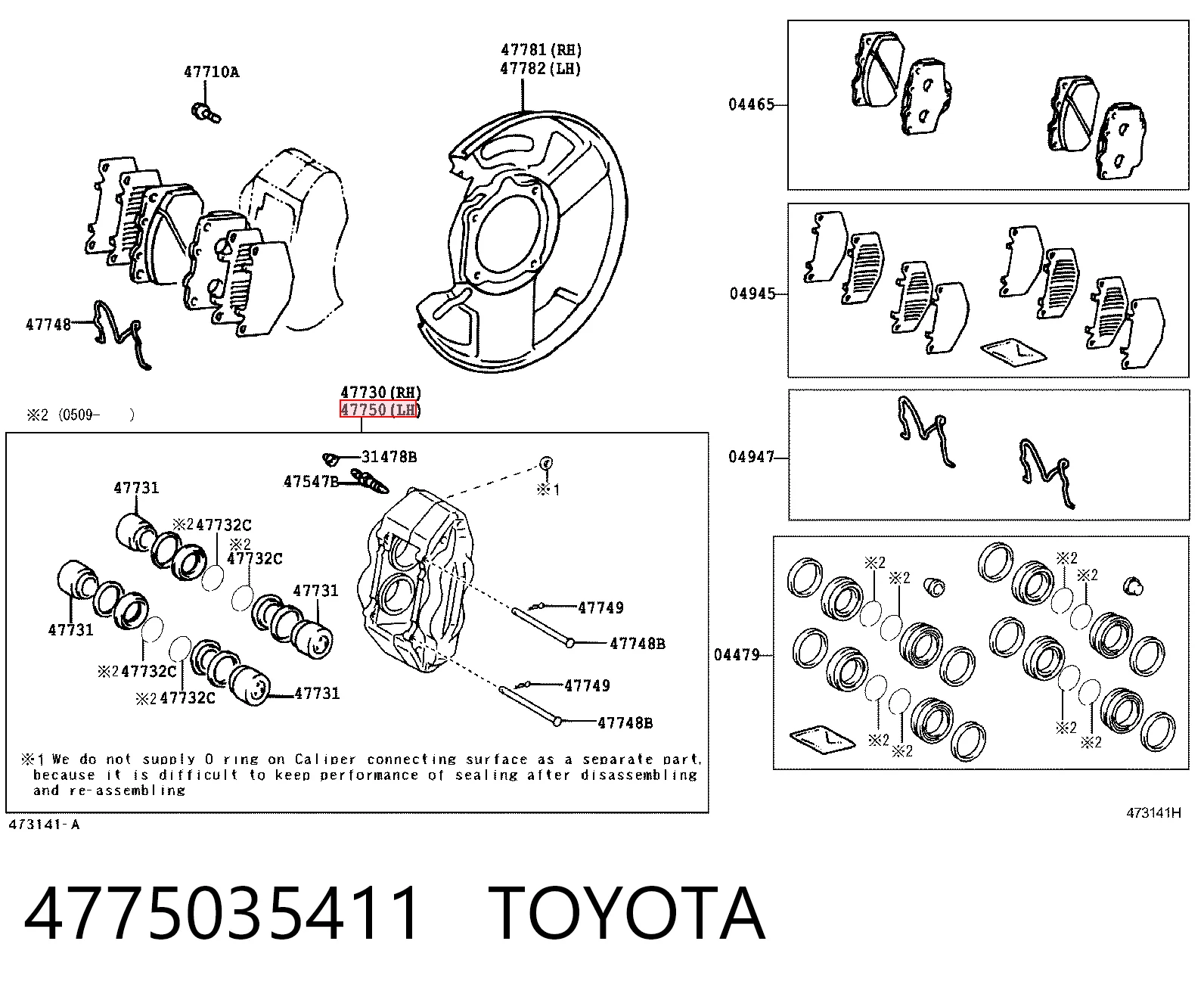 4775035411 Toyota Suporte do freio dianteiro esquerdo
