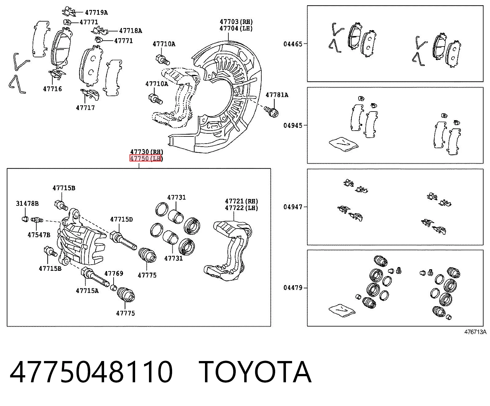 4775048110 Toyota Suporte do freio dianteiro esquerdo