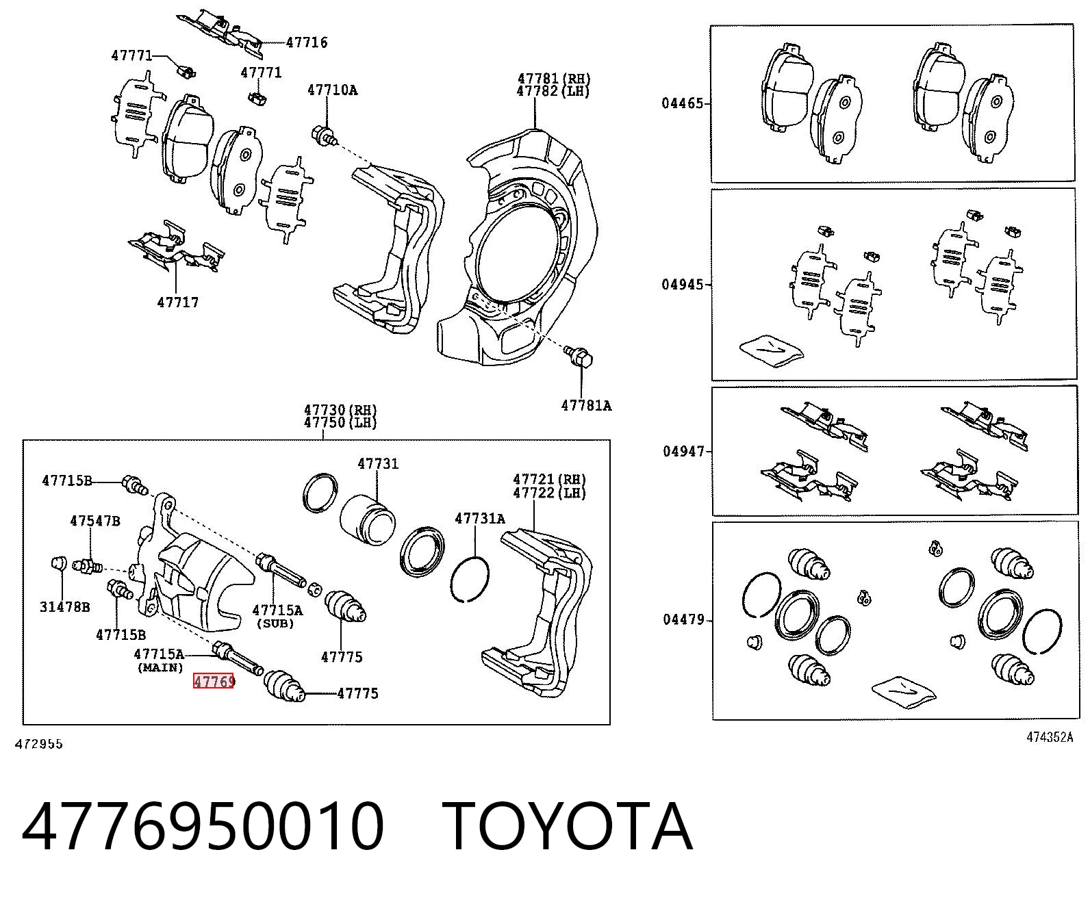 4776950010 Toyota Bucha de suporte do freio dianteiro