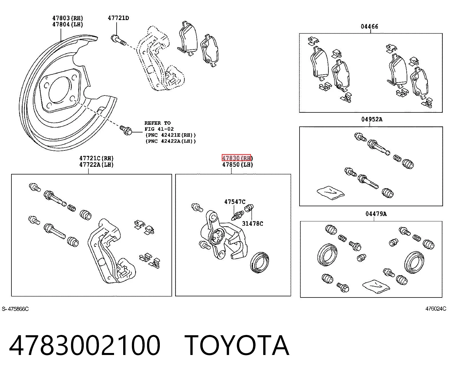 4783002100 Toyota Suporte do freio traseiro direito