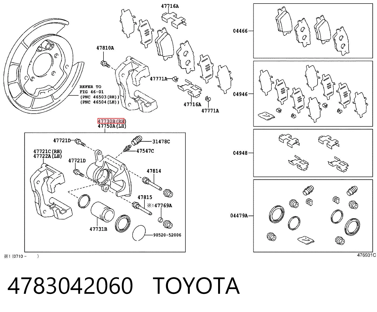 4783042060 Toyota Suporte do freio traseiro direito