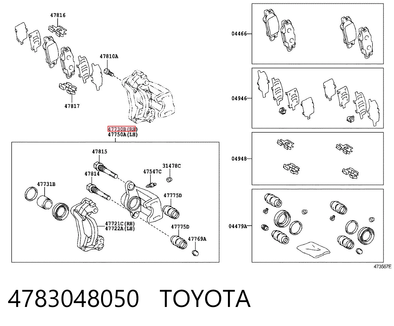 4783048050 Toyota Suporte do freio traseiro direito