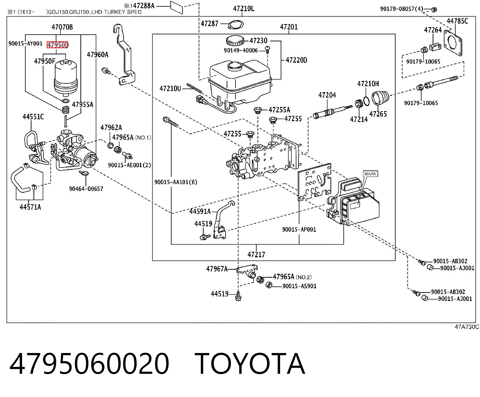 4795060020 Toyota Acumulador hidráulico do freio do sistema
