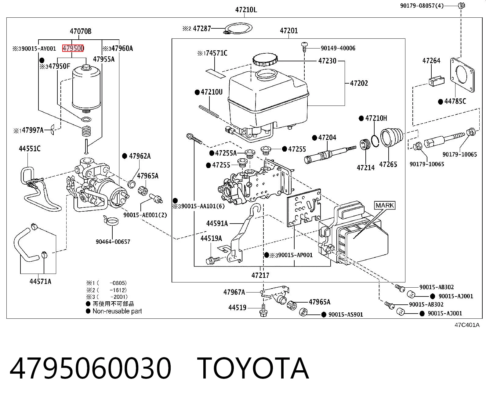 4795060030 Toyota Acumulador hidráulico do freio do sistema