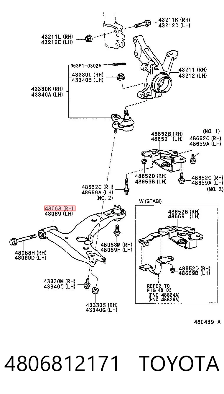 4806812171 Toyota Braço oscilante inferior direito de suspensão dianteira