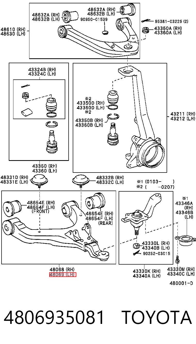 4806935081 Toyota Braço oscilante inferior esquerdo de suspensão dianteira