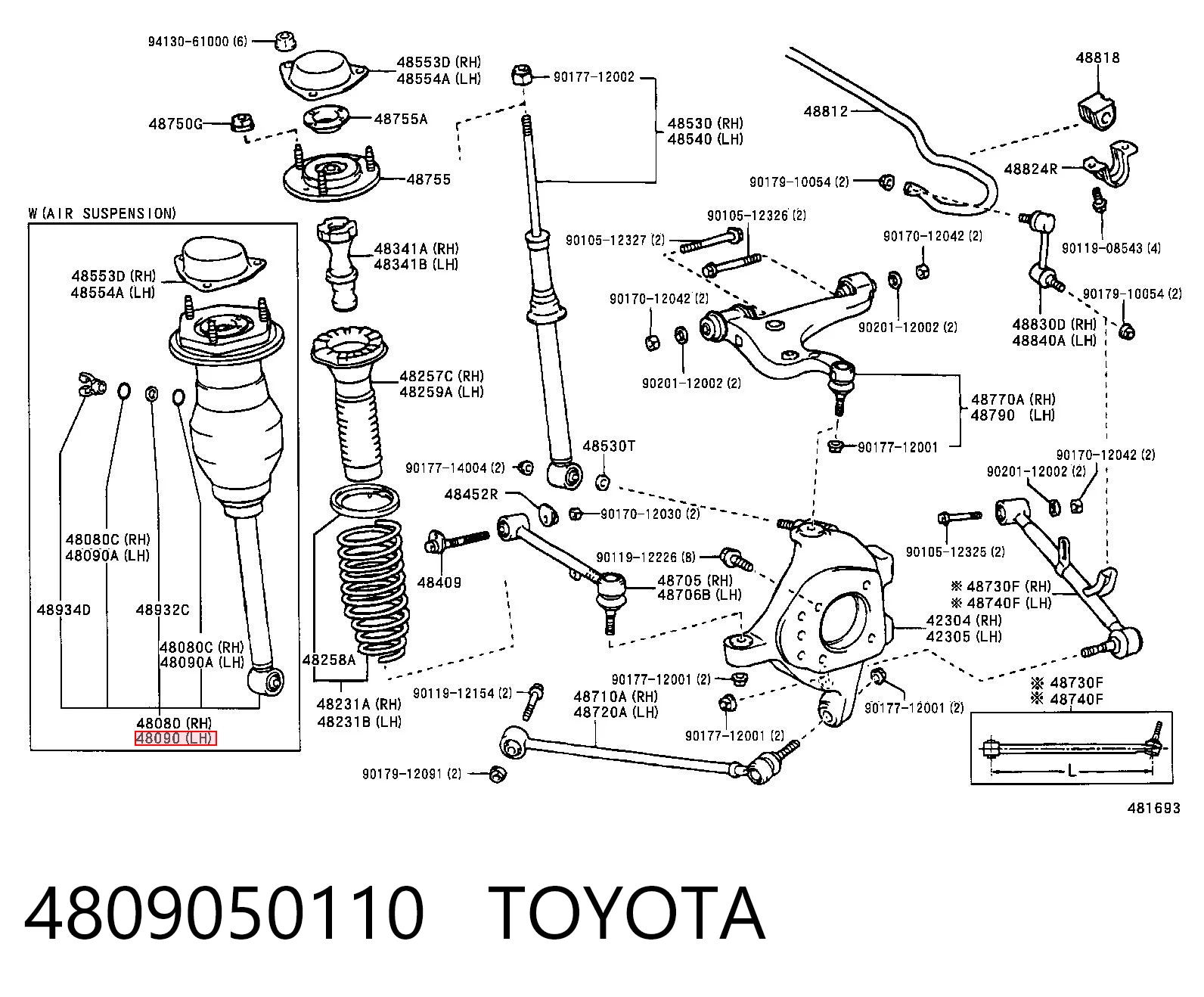 4809050110 Toyota Amortecedor traseiro esquerdo
