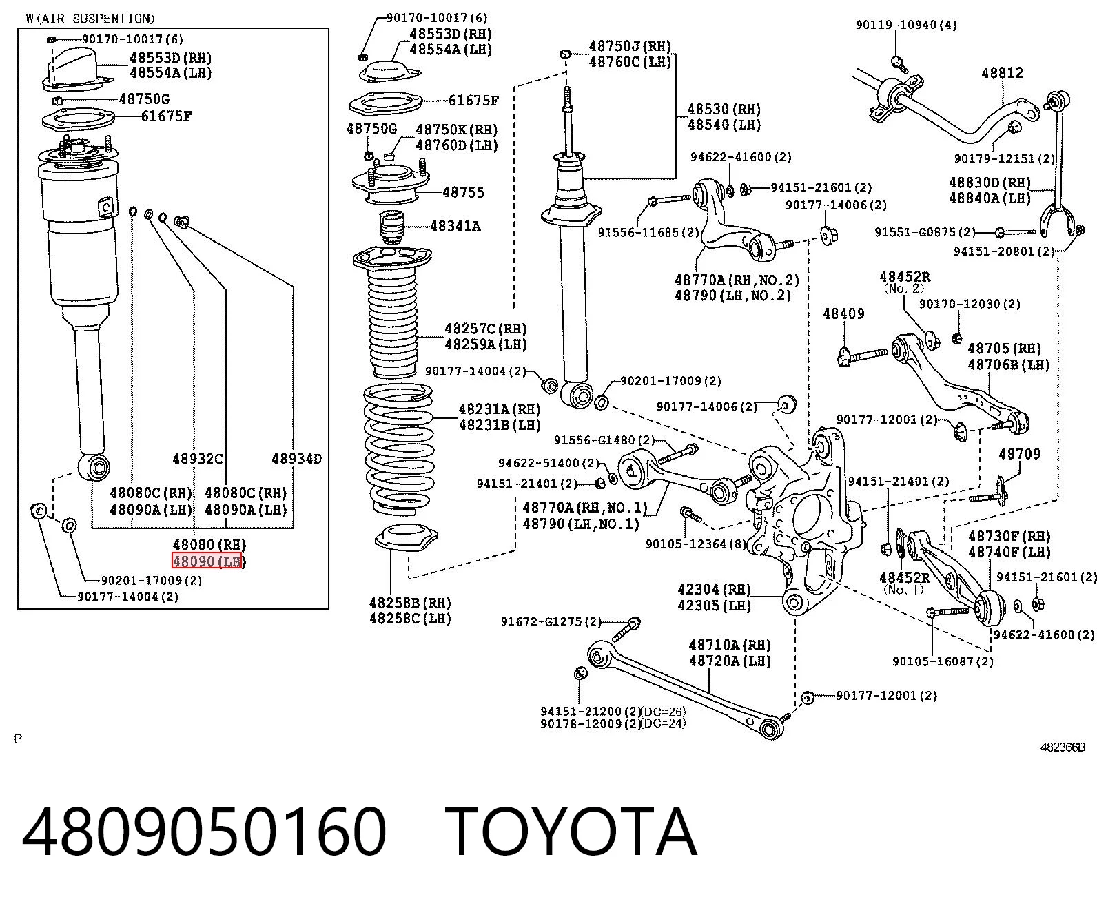 4809050160 Toyota Amortecedor traseiro esquerdo