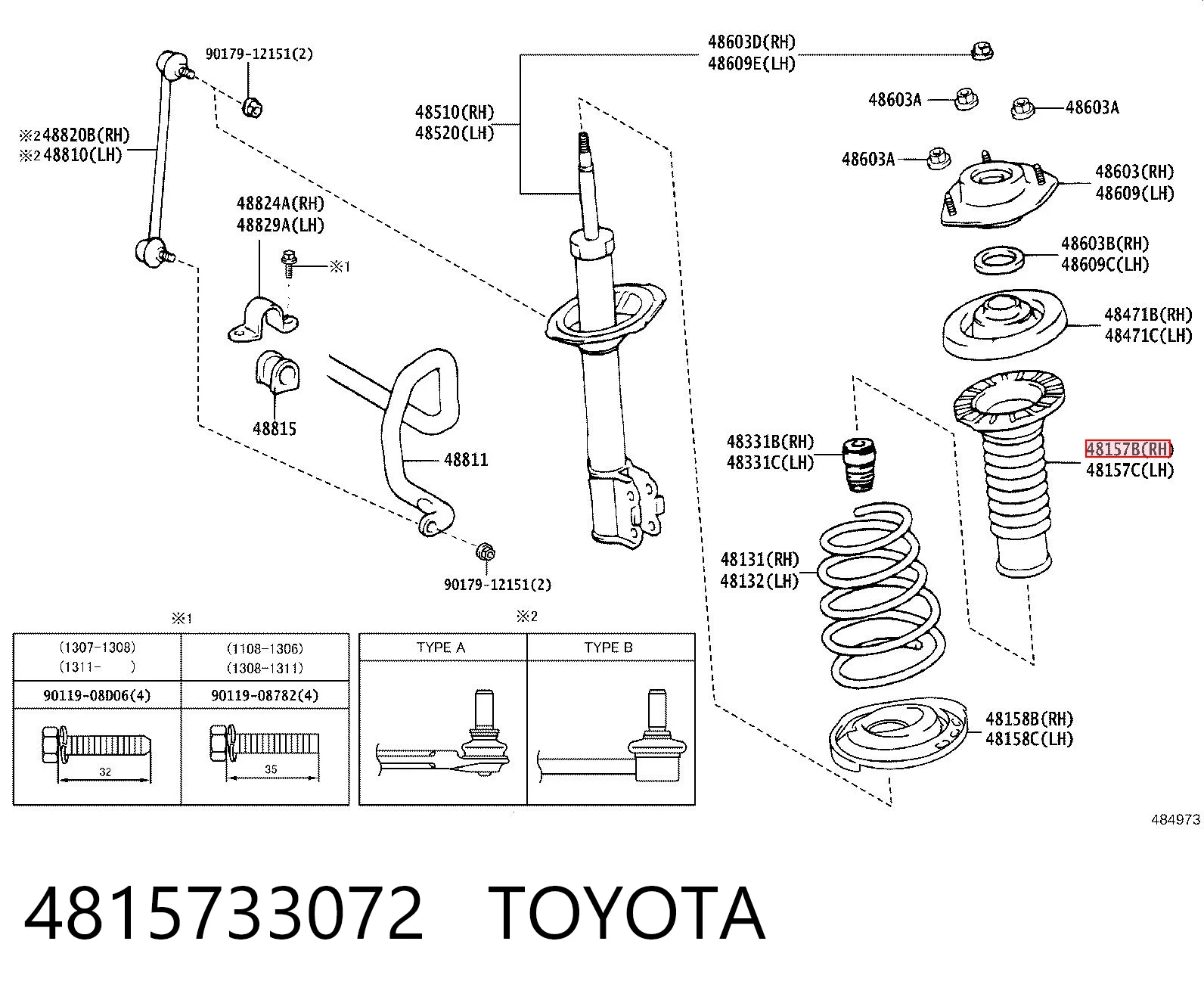 4815733072 Toyota Bota de proteção de amortecedor dianteiro