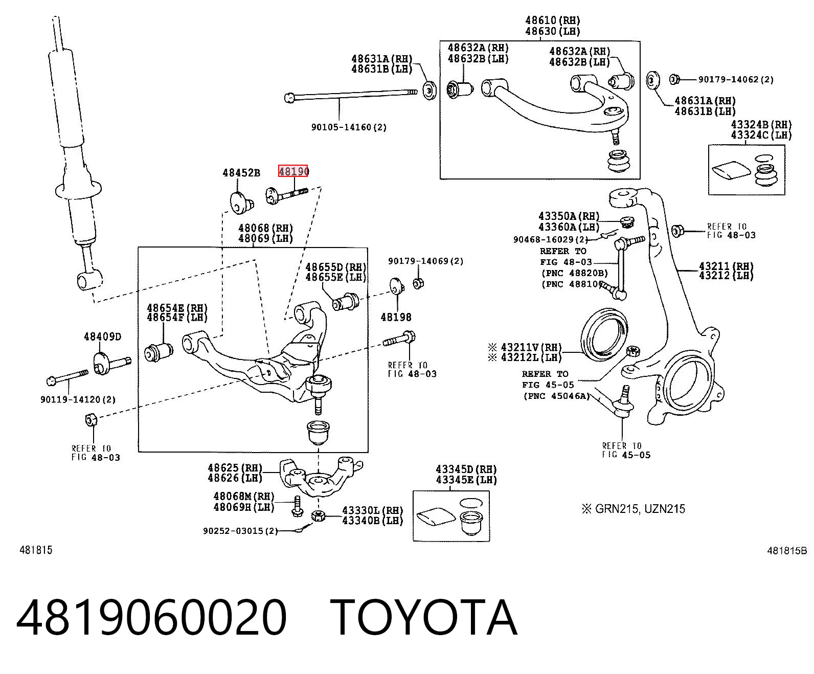 4819060020 Toyota Parafuso de fixação de braço oscilante dianteiro, inferior