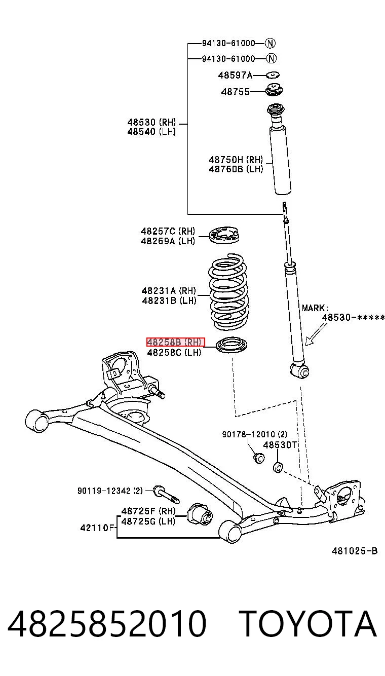 4825852010 Toyota Espaçador (anel de borracha) da mola traseira inferior