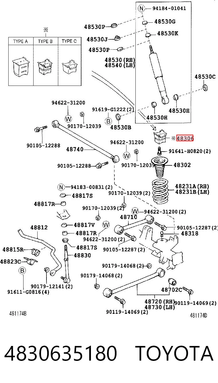 4830635180 Toyota Pára-choque (grade de proteção) de amortecedor traseiro