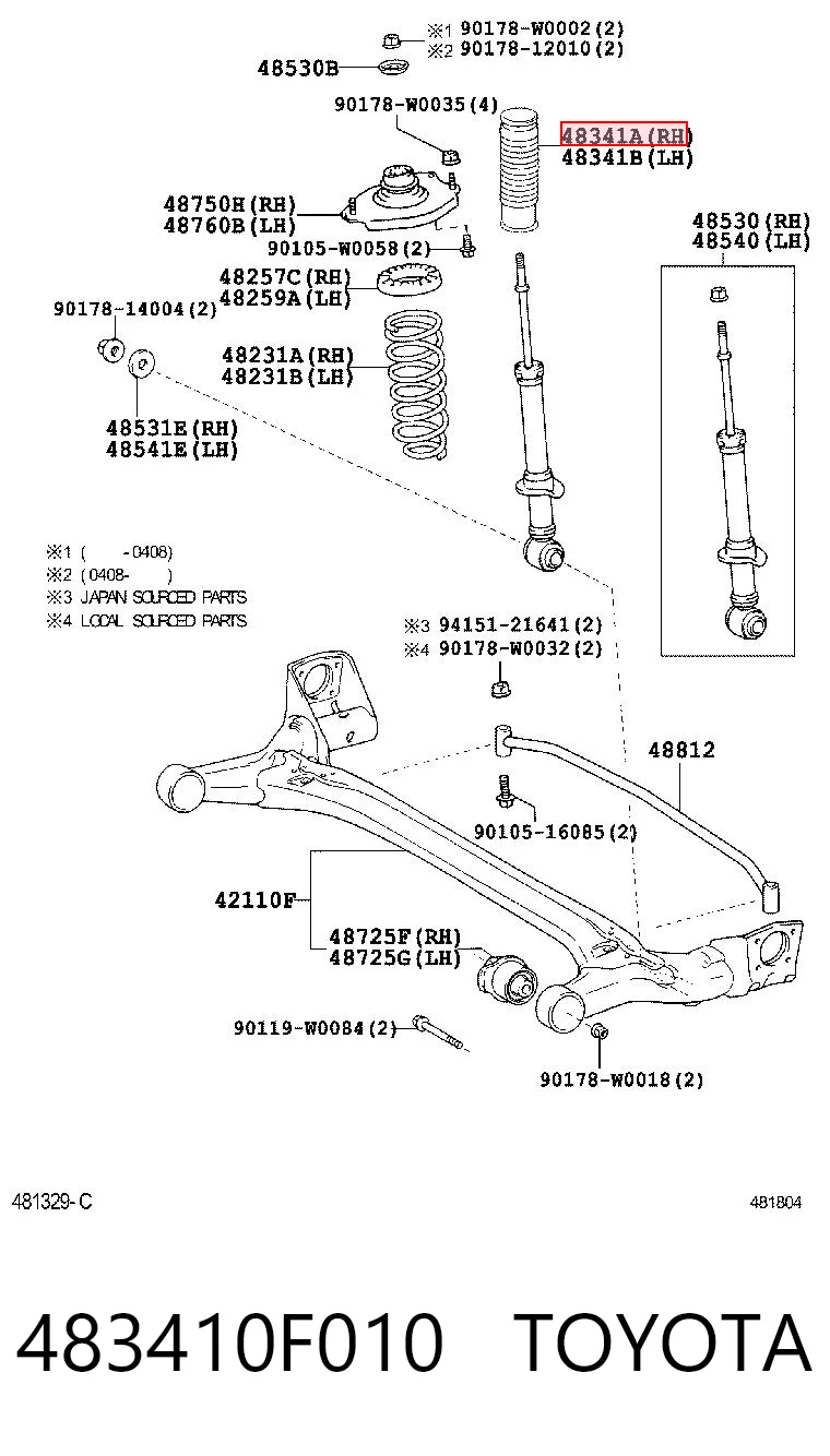 Pára-choque (grade de proteção) de amortecedor traseiro + bota de proteção Toyota Corolla VERSO monovolume (R10) (2004 - 2009) VERSO