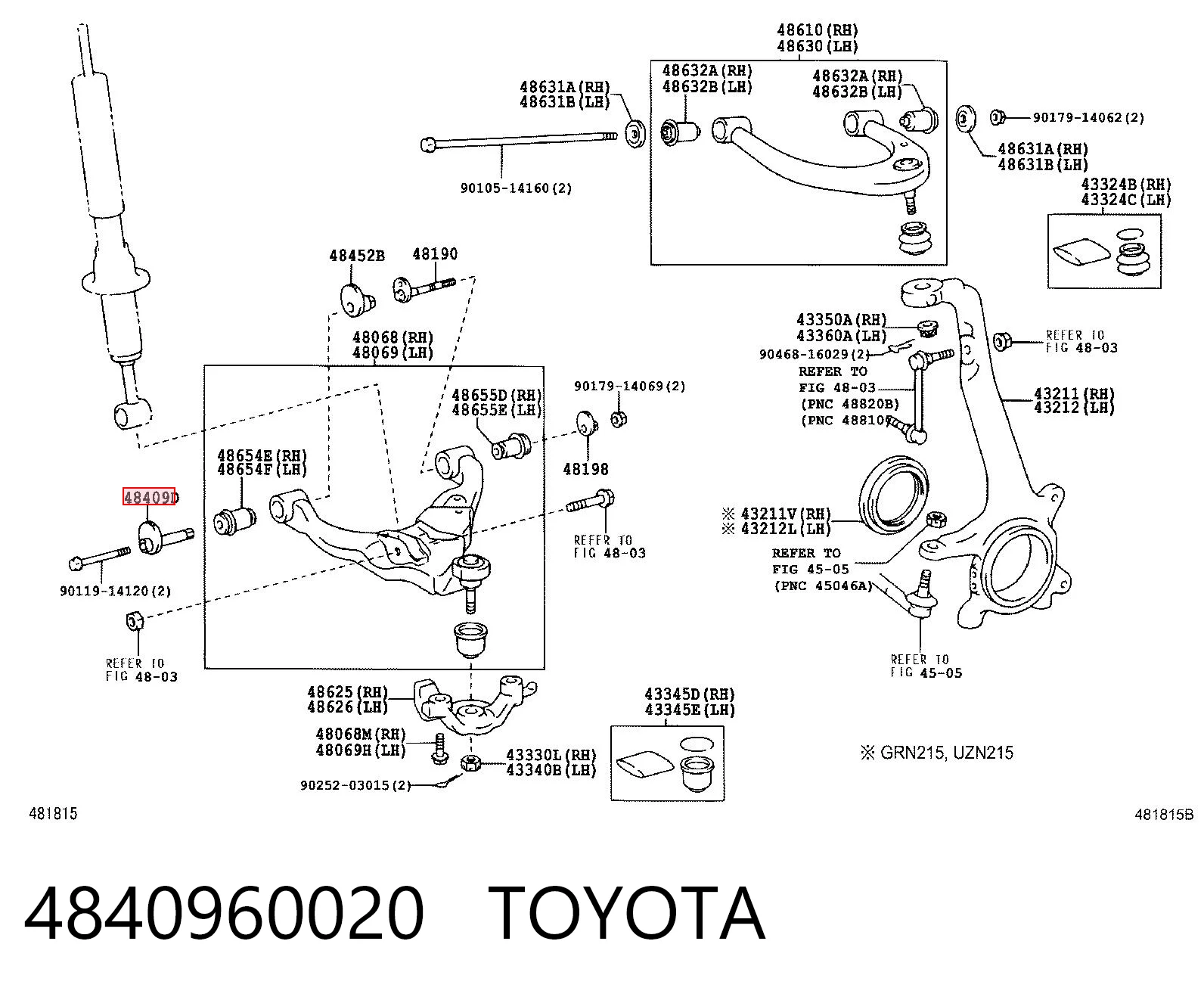 4840960020 Toyota Parafuso de fixação de braço oscilante dianteiro, inferior