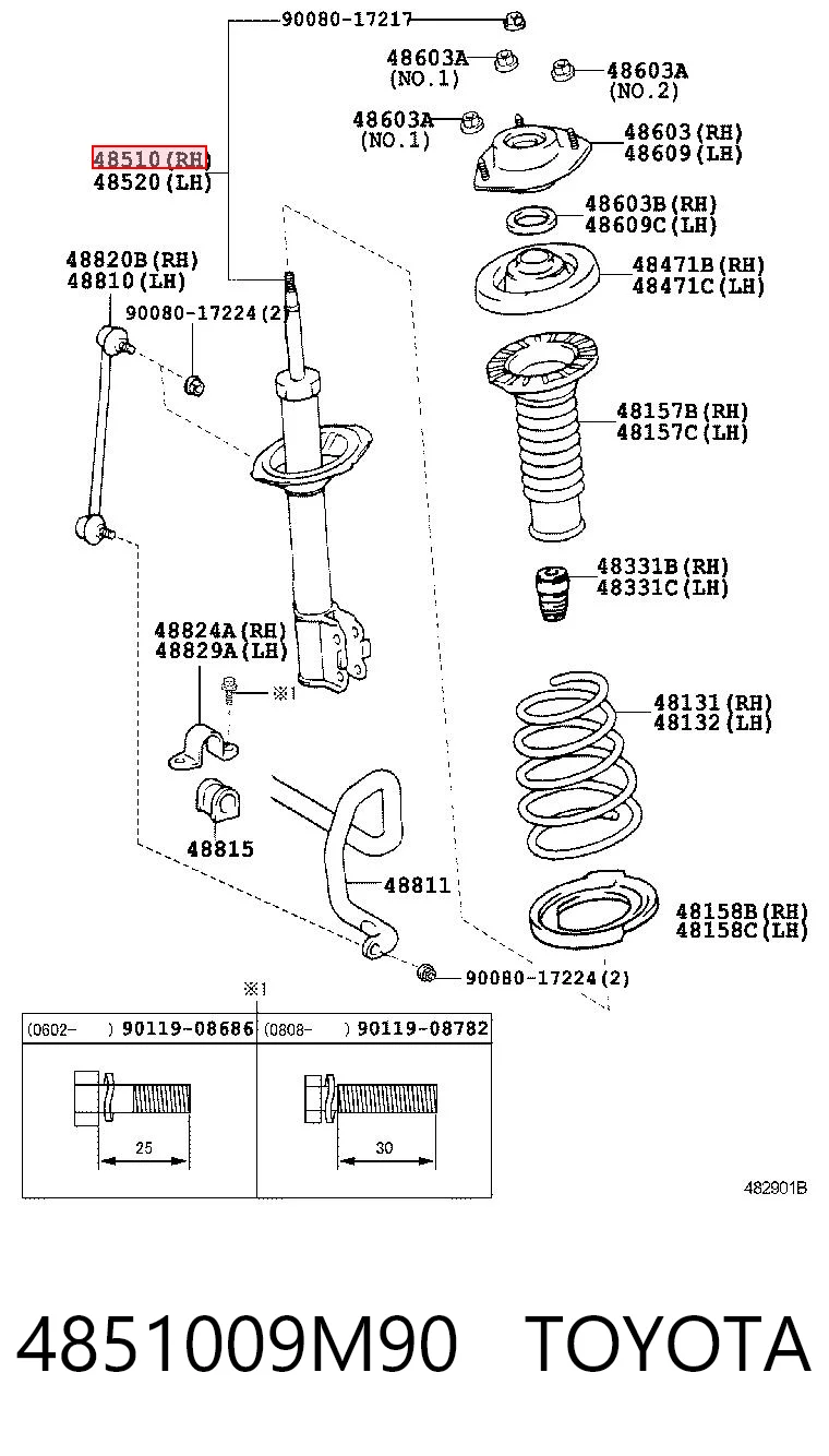 4851009M90 Toyota Amortecedor dianteiro direito