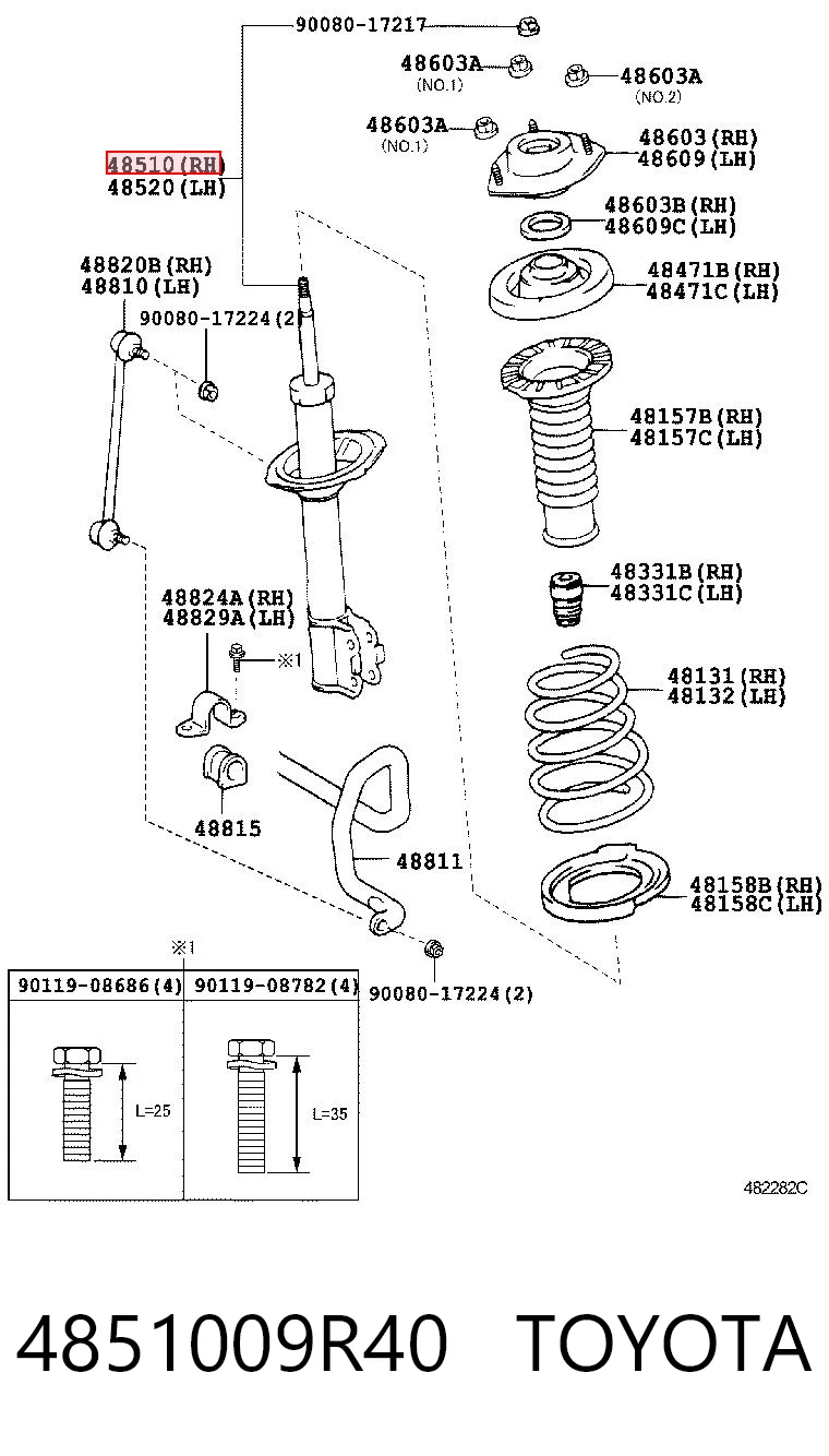 4851009R40 Toyota Amortecedor dianteiro direito