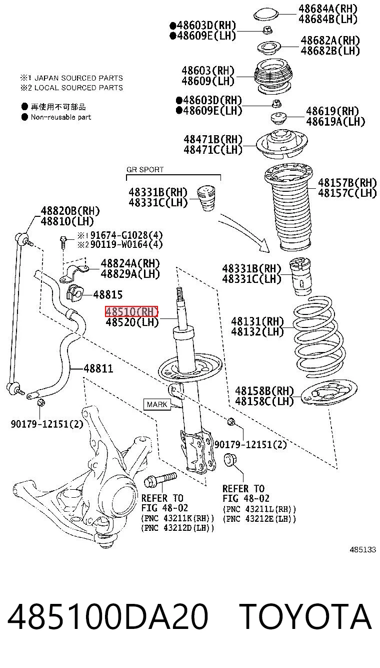 485100DA20 Toyota Amortecedor dianteiro direito