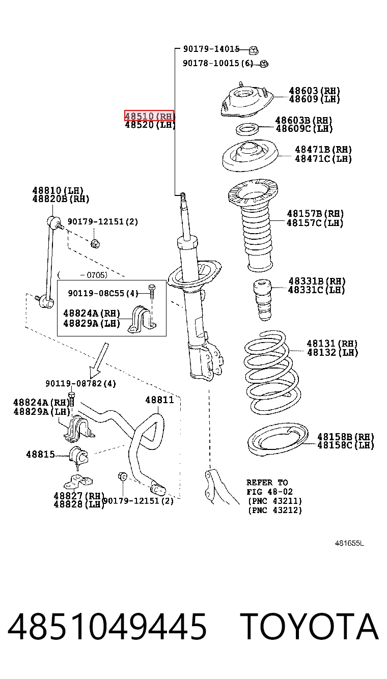 4851049445 Toyota Amortecedor dianteiro direito