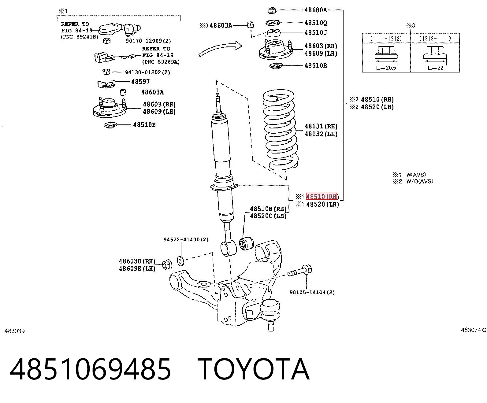 4851069485 Toyota Amortecedor dianteiro