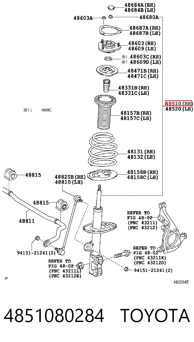 4851080284 Toyota Amortecedor dianteiro direito
