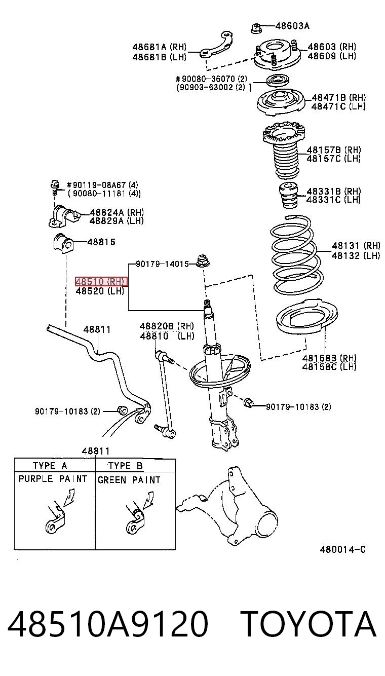 48510A9120 Toyota Amortecedor dianteiro direito
