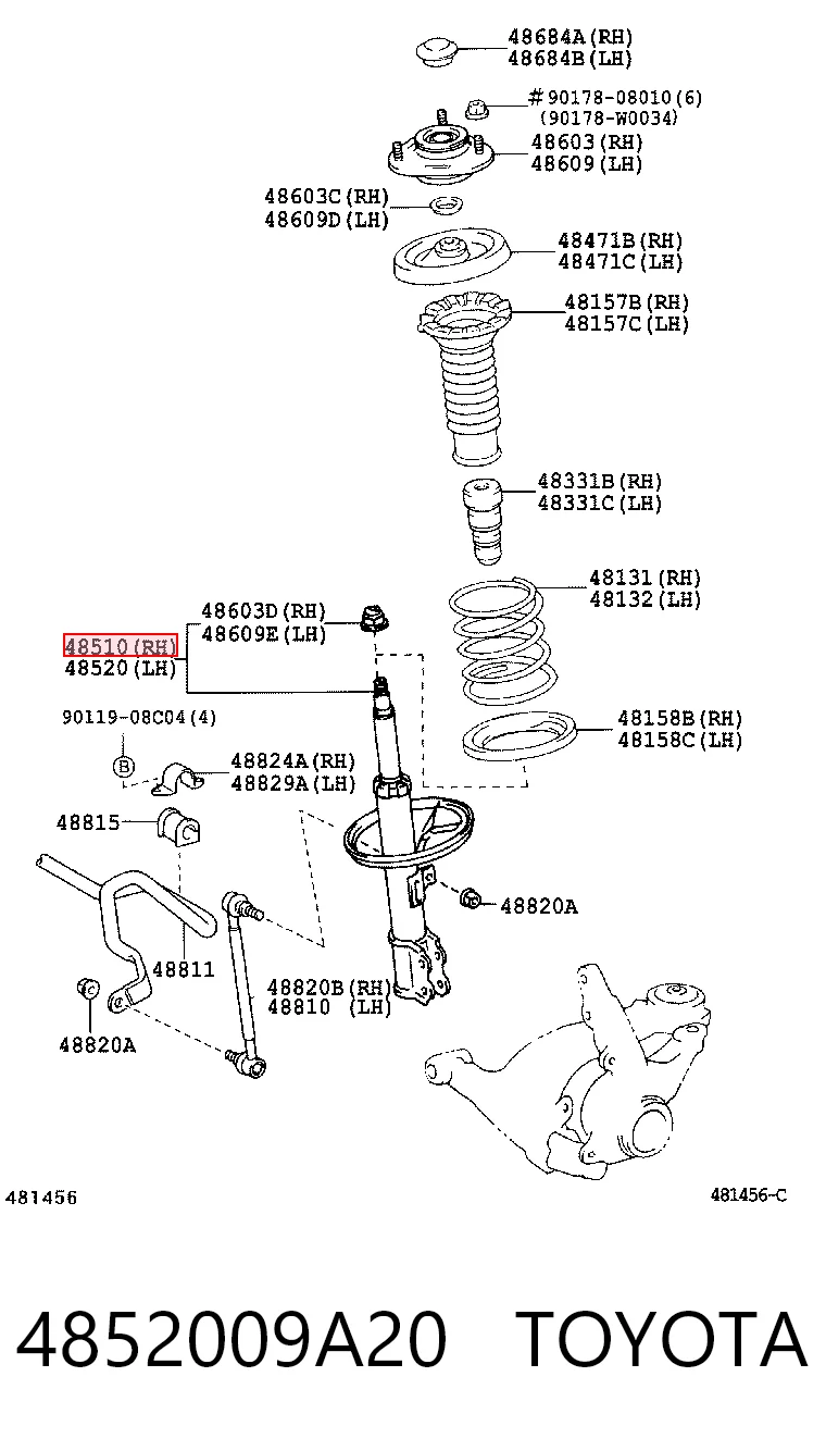 4852009A20 Toyota Amortecedor dianteiro esquerdo
