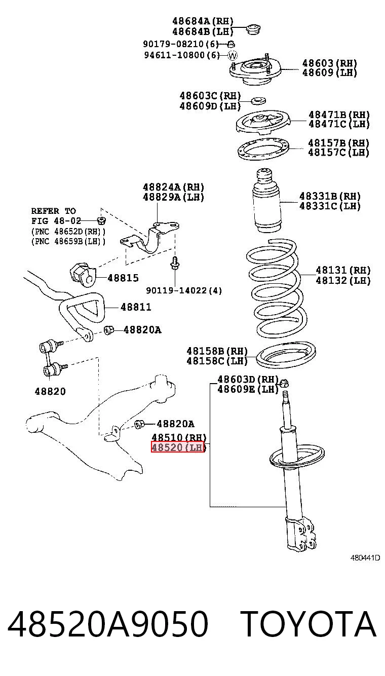 48520A9050 Toyota Amortecedor dianteiro esquerdo