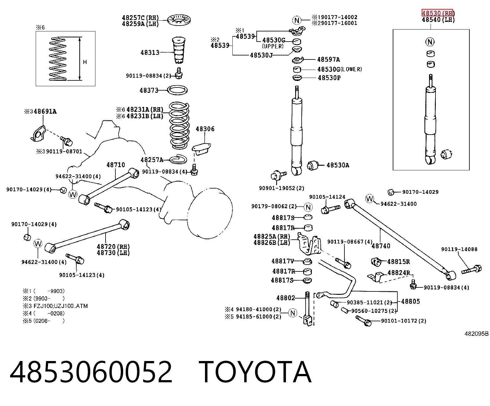 4853060052 Toyota Amortecedor traseiro direito
