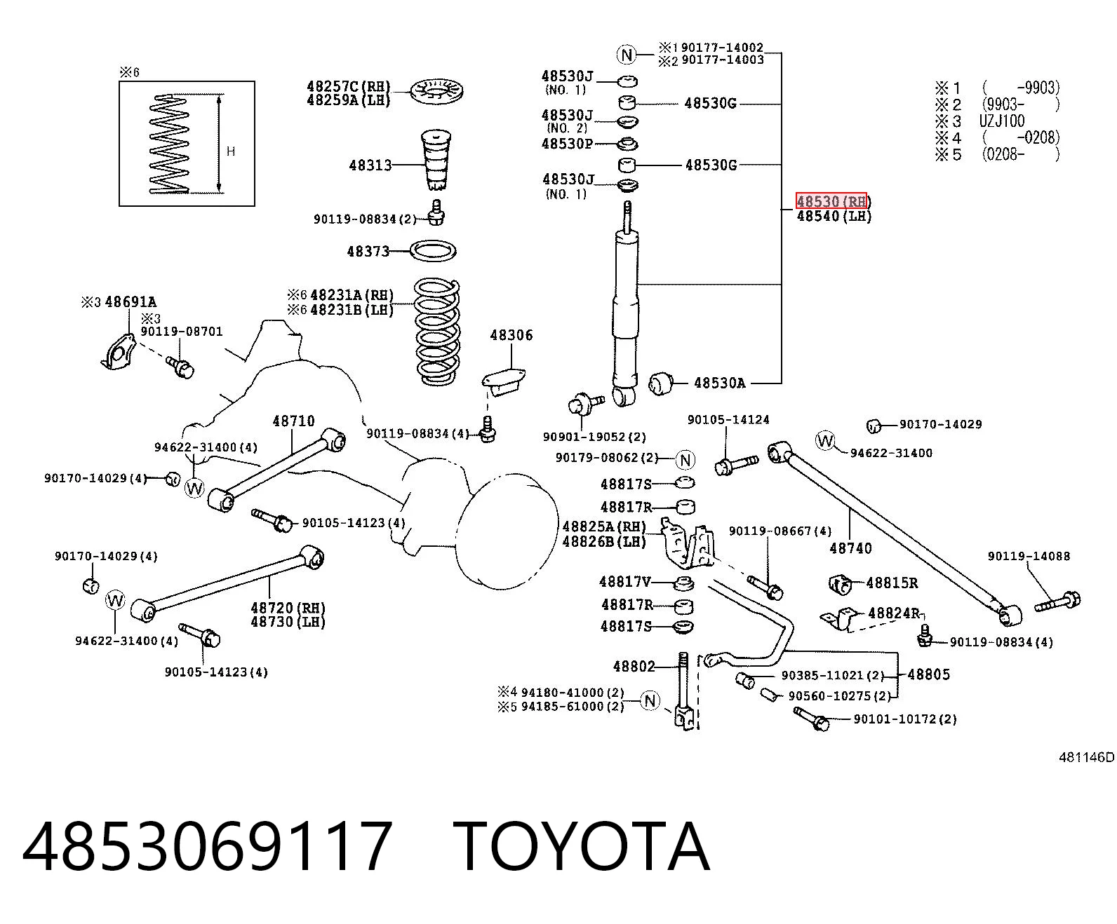 4853069117 Toyota Amortecedor traseiro direito