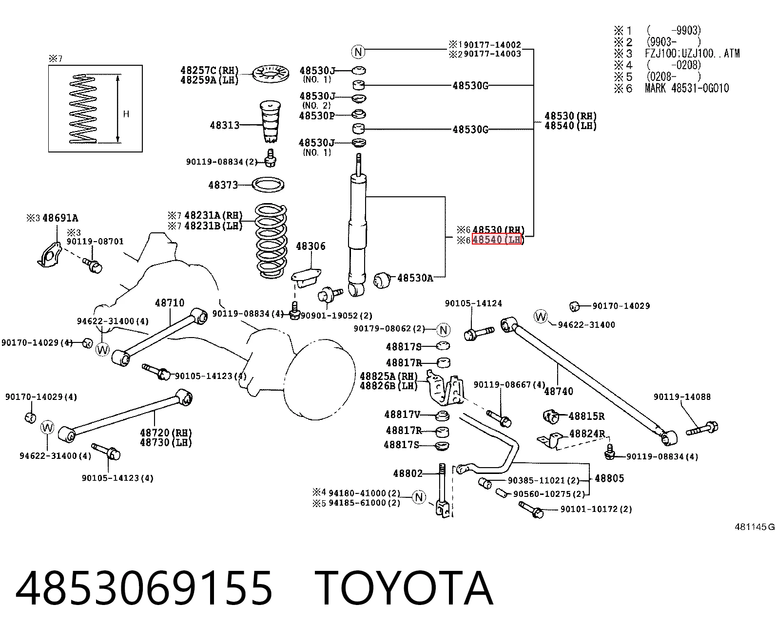 4853069155 Toyota Amortecedor traseiro direito
