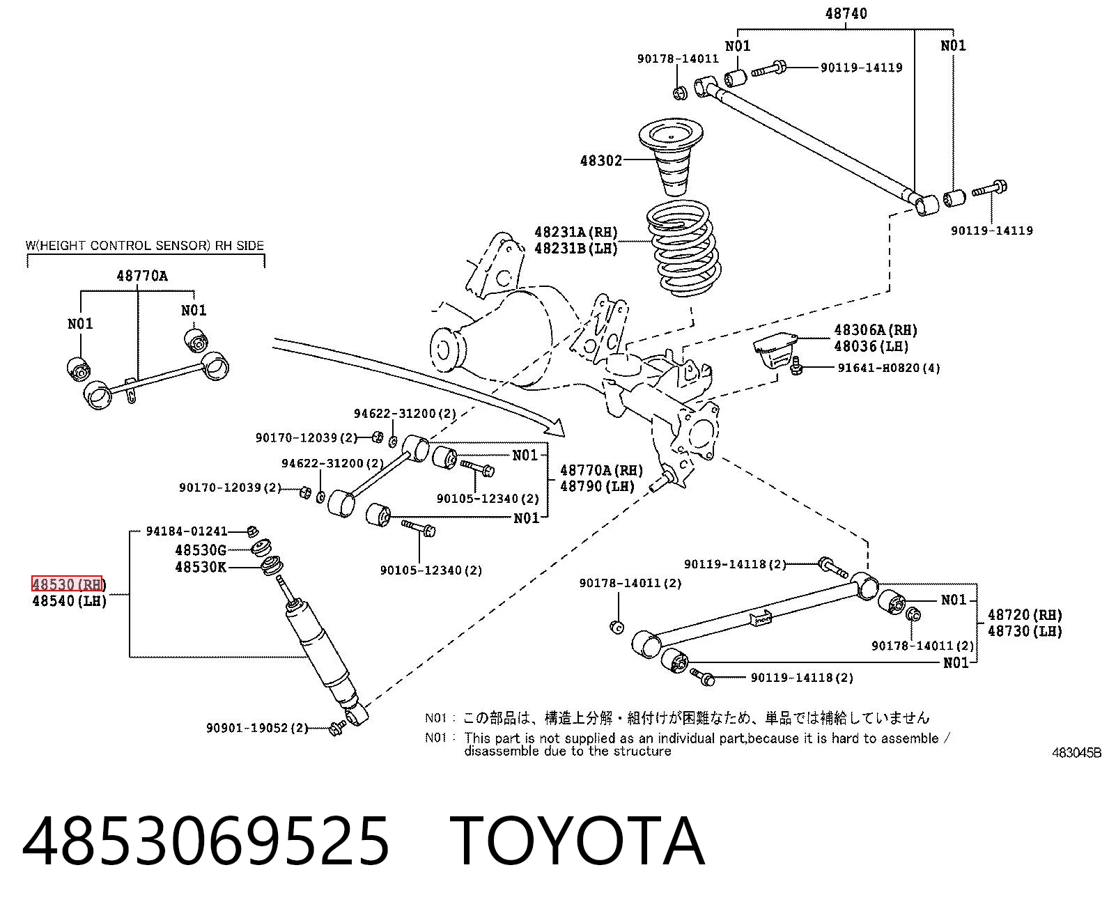 4853069525 Toyota Amortecedor traseiro direito