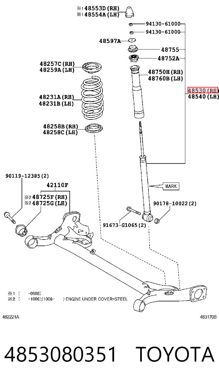 4853080351 Toyota Amortecedor traseiro direito