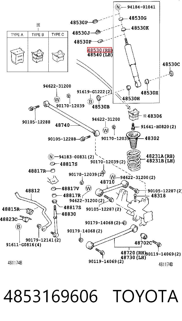 4853169606 Toyota Amortecedor traseiro