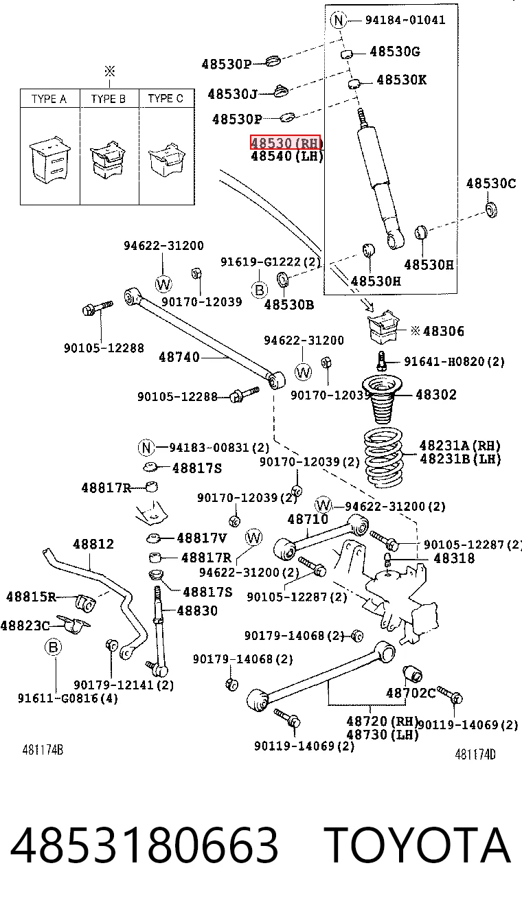 4853180663 Toyota Amortecedor traseiro