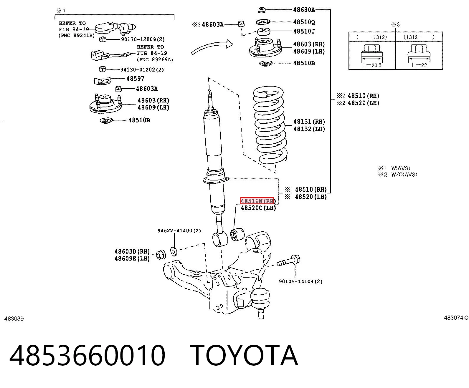 4853660010 Toyota Bloco silencioso de amortecedor dianteiro