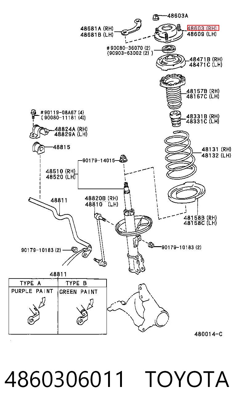 4860306011 Toyota Suporte de amortecedor dianteiro direito