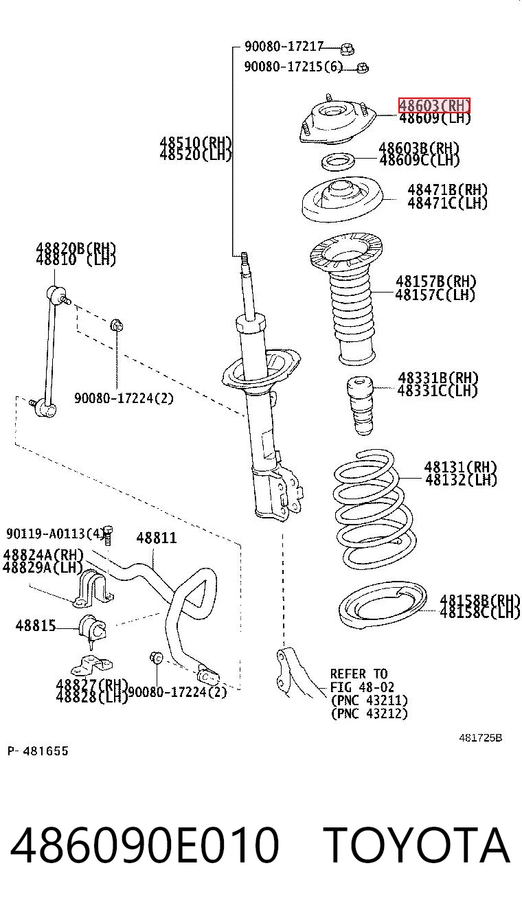 486090E010 Toyota Suporte de amortecedor dianteiro