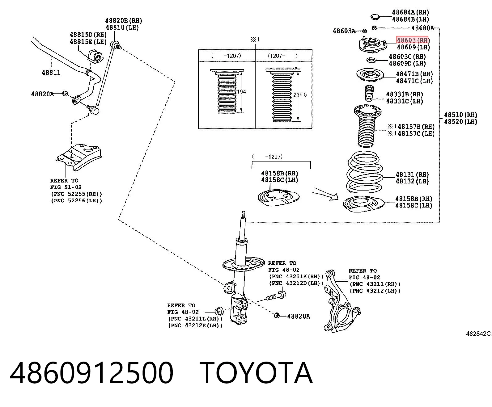 4860912500 Toyota Suporte de amortecedor dianteiro