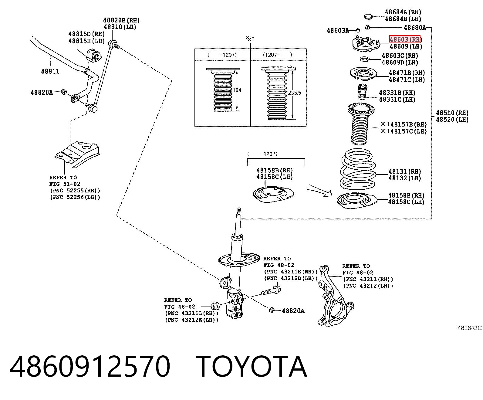 4860912570 Toyota Suporte de amortecedor dianteiro
